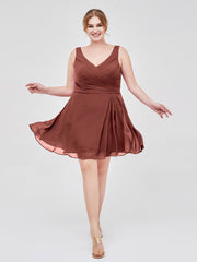 V Neck Chiffon Short Dress for Bridesmaids Terracotta