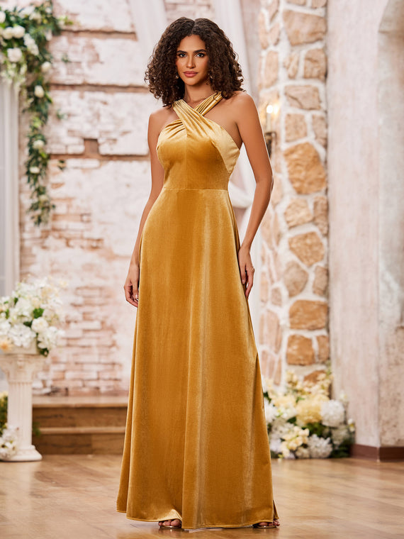 A-Line Chiffon Dress with Illusion Neckline Olive Green