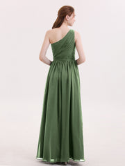 One Shoulder Chiffon and Lace Bridesmaid Dress-Olive Green Plus Size