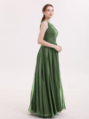 One Shoulder Chiffon and Lace Bridesmaid Dress-Olive Green Plus Size