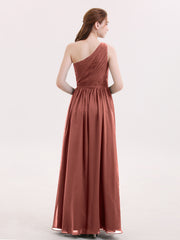 One Shoulder Chiffon and Lace Bridesmaid Dress-Terracotta