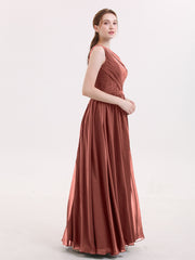 One Shoulder Chiffon and Lace Bridesmaid Dress-Terracotta Plus Size