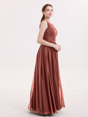 One Shoulder Chiffon and Lace Bridesmaid Dress-Terracotta
