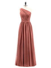 One Shoulder Chiffon and Lace Bridesmaid Dress-Terracotta