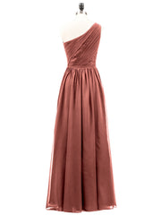 One Shoulder Chiffon and Lace Bridesmaid Dress-Terracotta Plus Size