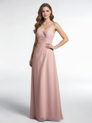 Double Straps Cross Back Chiffon Maxi Dress-Dusty Rose