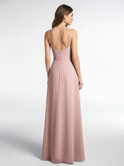Double Straps Cross Back Chiffon Maxi Dress-Dusty Rose