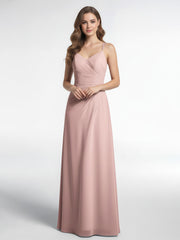 Double Straps Cross Back Chiffon Maxi Dress-Dusty Rose