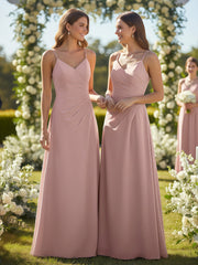 Double Straps Cross Back Chiffon Maxi Dress-Dusty Rose