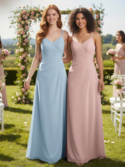 Double Straps Cross Back Chiffon Maxi Dress-Dusty Rose