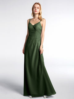 Double Straps Cross Back Chiffon Maxi Dress-Olive Green