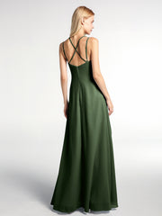 Double Straps Cross Back Chiffon Maxi Dress-Olive Green Plus Size