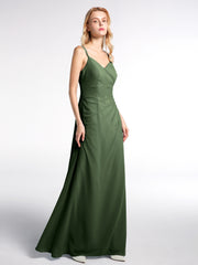 Double Straps Cross Back Chiffon Maxi Dress-Olive Green