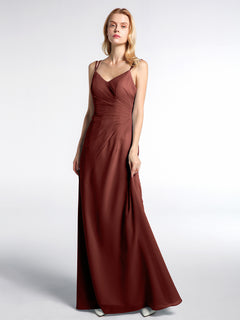 Double Straps Cross Back Chiffon Maxi Dress-Terracotta