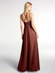 Double Straps Cross Back Chiffon Maxi Dress-Terracotta Plus Size