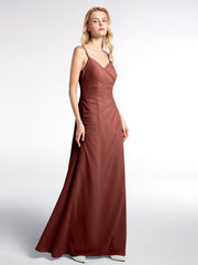 Double Straps Cross Back Chiffon Maxi Dress-Terracotta