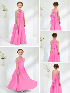 A-line Halter Neckline Sleeveless Junior Bridesmaid Dresses Azalea