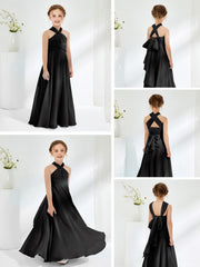 A-line Halter Neckline Sleeveless Junior Bridesmaid Dresses Black
