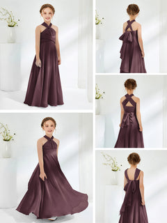 A-line Halter Neckline Sleeveless Junior Bridesmaid Dresses Cabernet