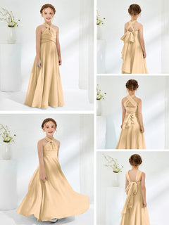 A-line Halter Neckline Sleeveless Junior Bridesmaid Dresses Champagne