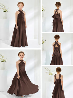 A-line Halter Neckline Sleeveless Junior Bridesmaid Dresses Chocolate