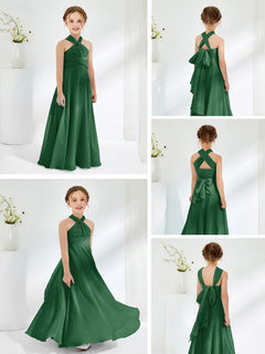 A-line Halter Neckline Sleeveless Junior Bridesmaid Dresses Dark Green