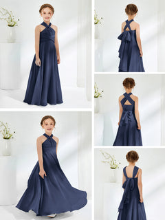 A-line Halter Neckline Sleeveless Junior Bridesmaid Dresses Dark Navy