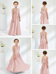 A-line Halter Neckline Sleeveless Junior Bridesmaid Dresses Dusty Rose
