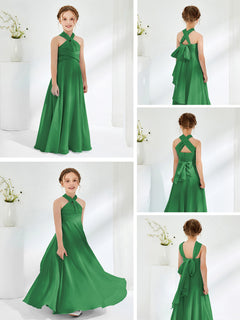 A-line Halter Neckline Sleeveless Junior Bridesmaid Dresses Emerald