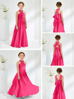 A-line Halter Neckline Sleeveless Junior Bridesmaid Dresses Fuchsia