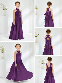 A-line Halter Neckline Sleeveless Junior Bridesmaid Dresses Grape