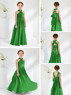 A-line Halter Neckline Sleeveless Junior Bridesmaid Dresses Green