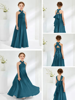 A-line Halter Neckline Sleeveless Junior Bridesmaid Dresses Ink Blue