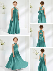 A-line Halter Neckline Sleeveless Junior Bridesmaid Dresses Jade