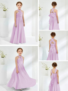 A-line Halter Neckline Sleeveless Junior Bridesmaid Dresses Lilac