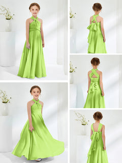 A-line Halter Neckline Sleeveless Junior Bridesmaid Dresses Lime Green