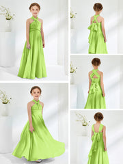 A-line Halter Neckline Sleeveless Junior Bridesmaid Dresses Lime Green