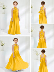 A-line Halter Neckline Sleeveless Junior Bridesmaid Dresses Marigold