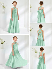 A-line Halter Neckline Sleeveless Junior Bridesmaid Dresses Mint Green