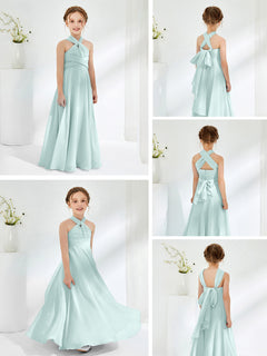 A-line Halter Neckline Sleeveless Junior Bridesmaid Dresses Mist