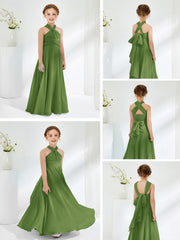 A-line Halter Neckline Sleeveless Junior Bridesmaid Dresses Moss