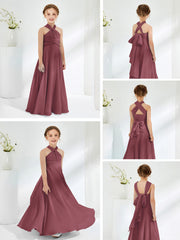 A-line Halter Neckline Sleeveless Junior Bridesmaid Dresses Mulberry