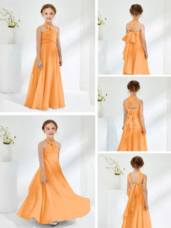 A-line Halter Neckline Sleeveless Junior Bridesmaid Dresses Orange