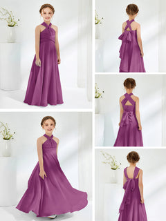 A-line Halter Neckline Sleeveless Junior Bridesmaid Dresses Orchid