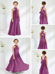 A-line Halter Neckline Sleeveless Junior Bridesmaid Dresses Orchid