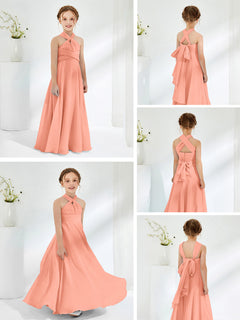 A-line Halter Neckline Sleeveless Junior Bridesmaid Dresses Papaya