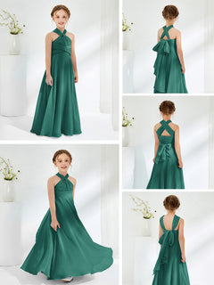 A-line Halter Neckline Sleeveless Junior Bridesmaid Dresses Peacock