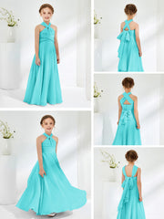 A-line Halter Neckline Sleeveless Junior Bridesmaid Dresses Pool