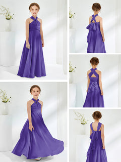 A-line Halter Neckline Sleeveless Junior Bridesmaid Dresses Regency