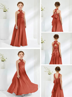 A-line Halter Neckline Sleeveless Junior Bridesmaid Dresses Rust